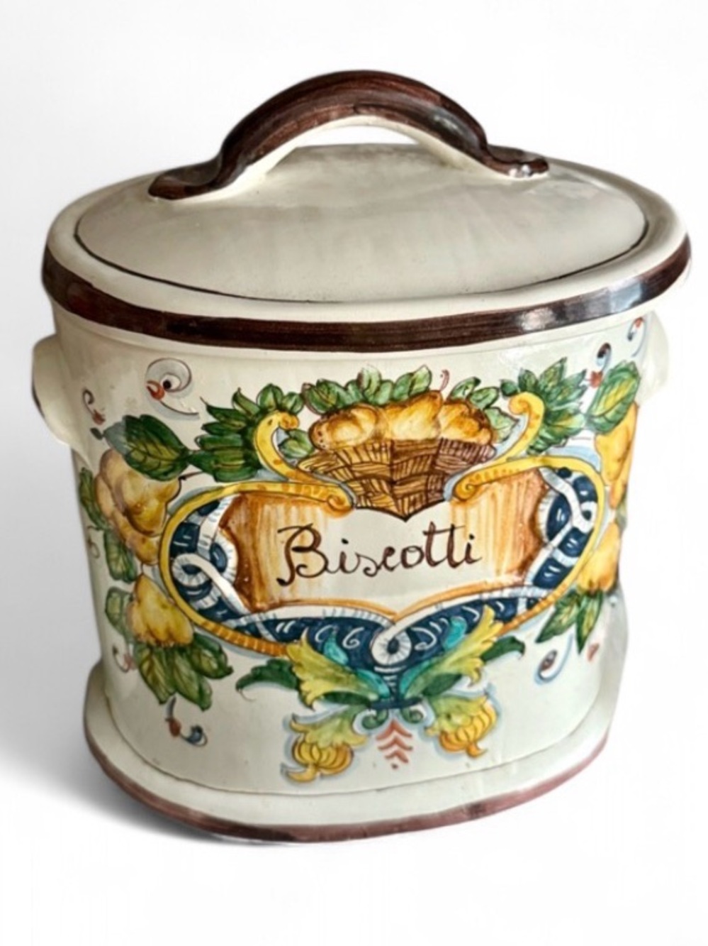 Vintage Ceramic Handpainted Biscotti Jar Made in Italy